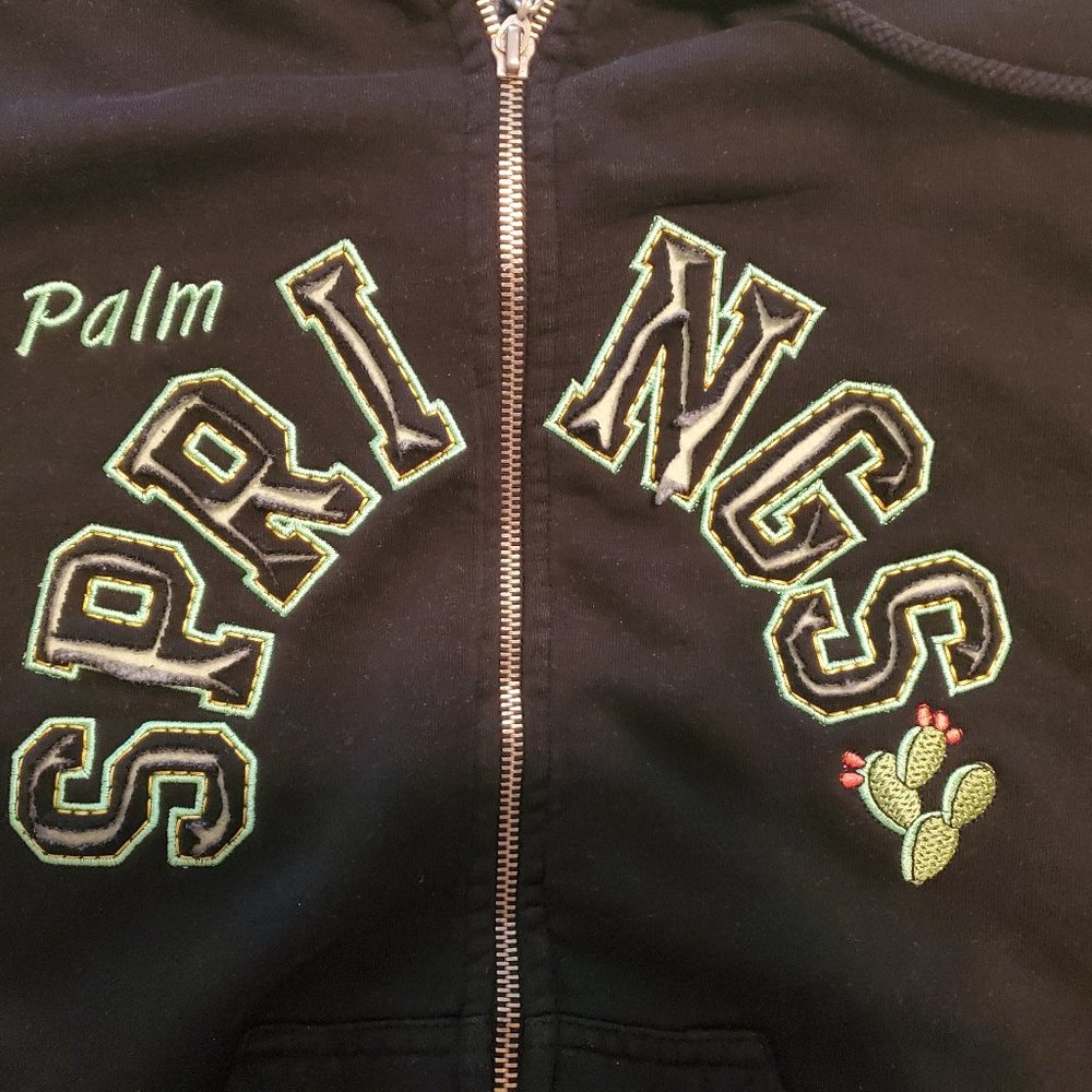 Black embroidered 'Palm Springs' zippered hoodie